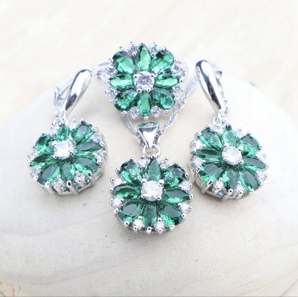 Sterling Silver Flower Wedding Jewelry Set forWomen,Bridal,any Occasion Gift - Picture 5 of 5